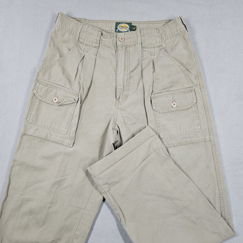 Cabela's Cargo Pants Men 32x30 Khaki Safari Retro Streetwear Utility Flap Pocket